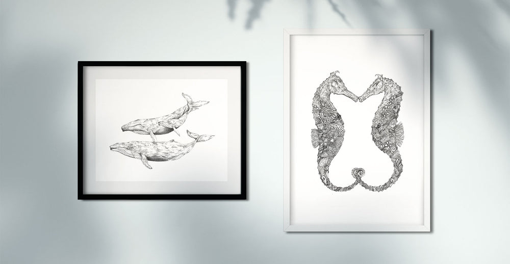 Ocean Love Art & Design whales seahorse marine original artwork Sydney artist Northern beaches artwork