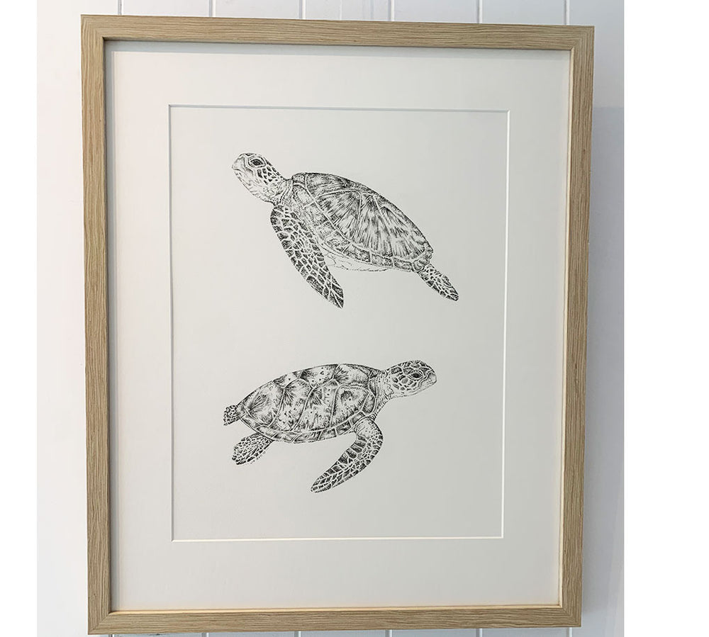 Original Framed - Turtle Love 2 turtles – Ocean Love Art & Design