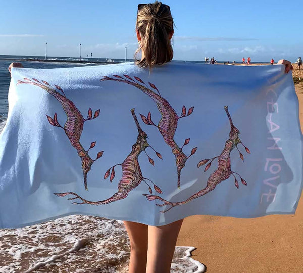 Ocean Love Art weedy sea dragon beach towel northern beaches