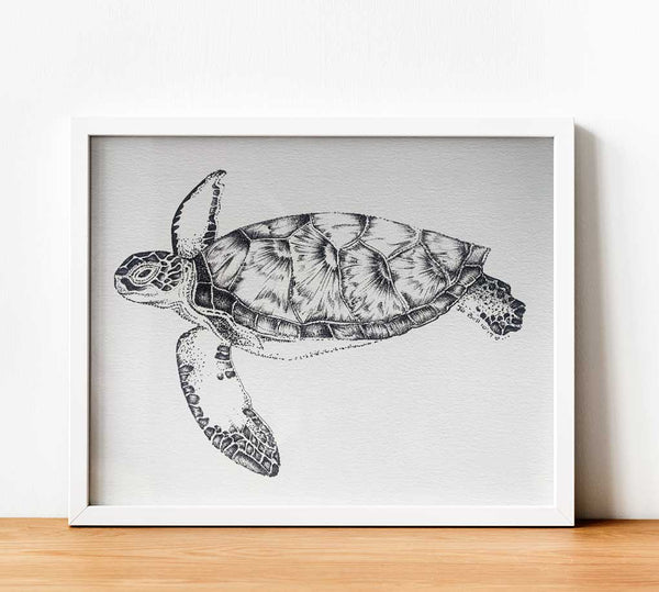 Ocean Love Art green turtle paper print artwork