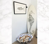 Ocean Love Art Jo Bell surfboard seahorse original artwork charity auction Northern Beaches artist Sydney
