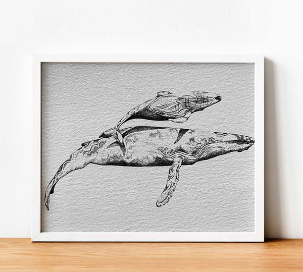 Ocean Love Art Sydney humpback whale mum & calf artwork paper print