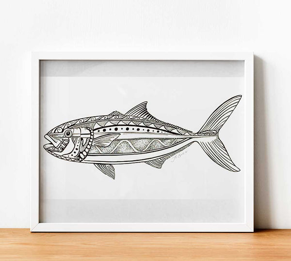 Kingfish Black & White Paper Print