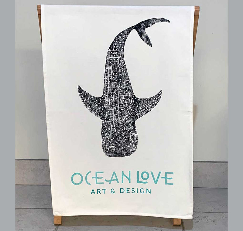 Ocean Love Art Jo Bell whale shark tea towel original artwork Northern Beaches artist Sydney