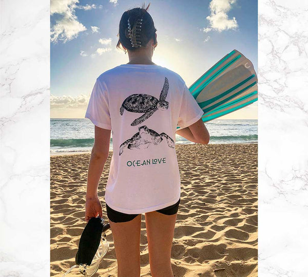 Ocean Love Womens turtle t-shirt tees tops Northern beaches artist Australia