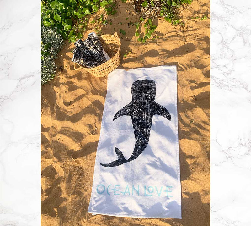 Ocean Love Art whale shark beach towel custom artwork northern Beaches Australia
