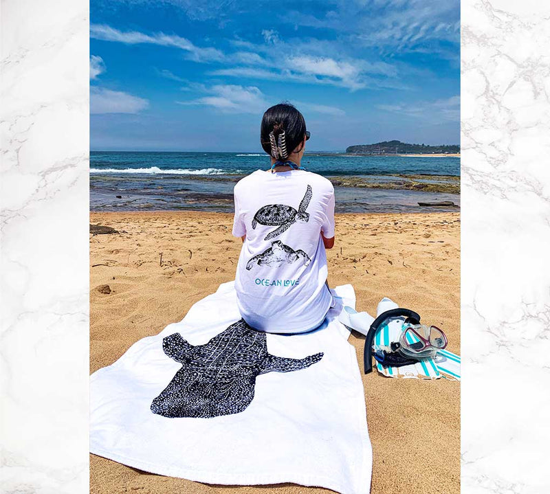 Ocean Love Womens turtle t-shirt tees tops Northern beaches artist Australia whale shark beach towel